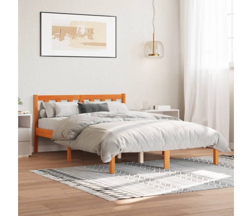 Cama sin colchón madera maciza de pino marrón cera 140x190 cm