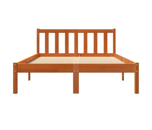 Cama sin colchón madera maciza de pino marrón cera 140x190 cm