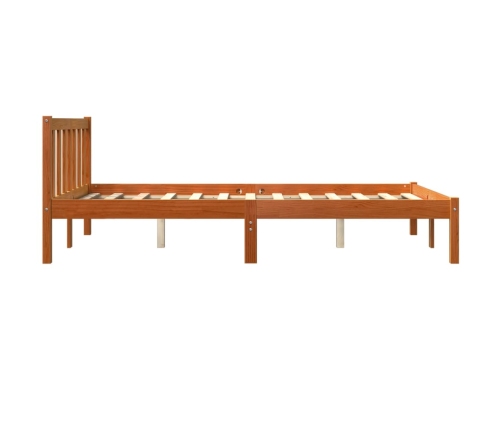 Cama sin colchón madera maciza de pino marrón cera 140x190 cm