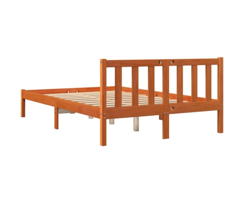 Cama sin colchón madera maciza de pino marrón cera 140x190 cm