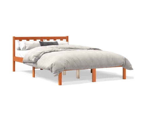 Cama sin colchón madera maciza de pino marrón cera 140x190 cm