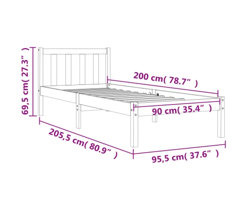 Estructura de cama sin colchón madera de pino marrón 90x200 cm