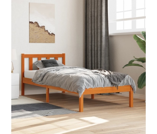 Cama sin colchón madera maciza de pino marrón cera 100x200 cm