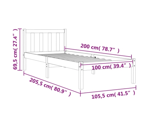 Cama sin colchón madera maciza de pino marrón cera 100x200 cm