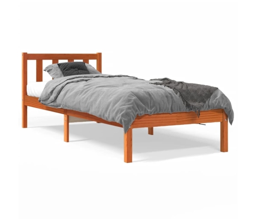 Cama sin colchón madera maciza de pino marrón cera 100x200 cm