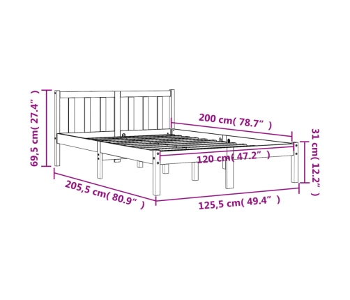 vidaXL Estructura de cama madera maciza pino marrón cera 120x200 cm