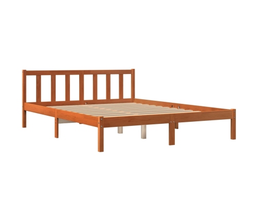 Cama sin colchón madera maciza pino marrón cera 150x200 cm