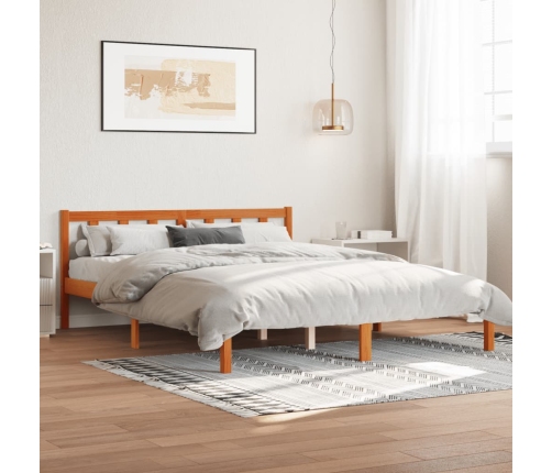 Cama sin colchón madera maciza pino marrón cera 150x200 cm