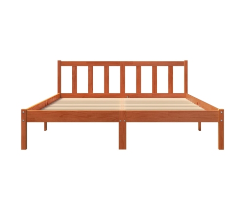 Cama sin colchón madera maciza pino marrón cera 150x200 cm