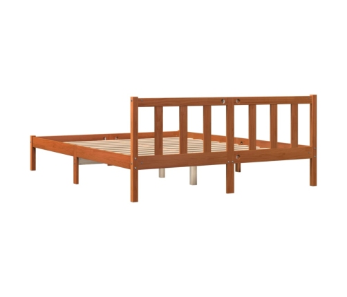 Cama sin colchón madera maciza pino marrón cera 150x200 cm