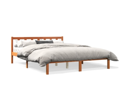 Cama sin colchón madera maciza pino marrón cera 150x200 cm