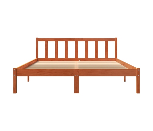 Cama sin colchón madera maciza de pino marrón cera 160x200 cm