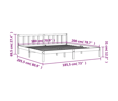 Cama sin colchón madera maciza de pino marrón cera 180x200 cm