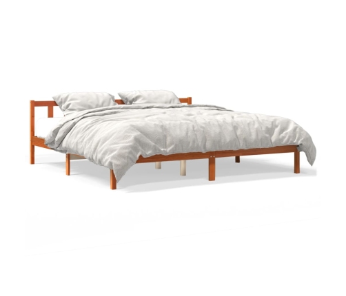 Cama sin colchón madera maciza de pino marrón cera 180x200 cm