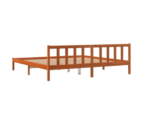 Cama sin colchón madera maciza de pino marrón cera 200x200 cm