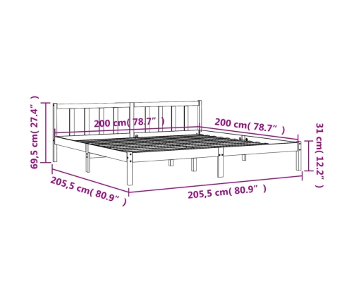 Cama sin colchón madera maciza de pino marrón cera 200x200 cm