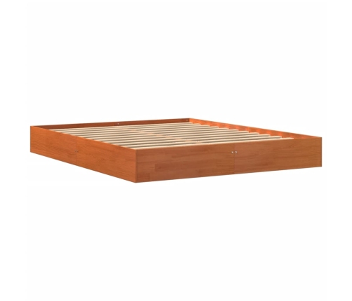 Cama sin colchón madera maciza de pino marrón cera 160x200 cm