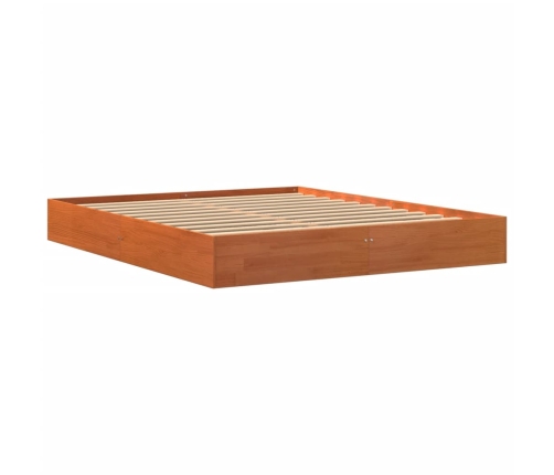Cama sin colchón madera maciza pino marrón cera 150x200 cm