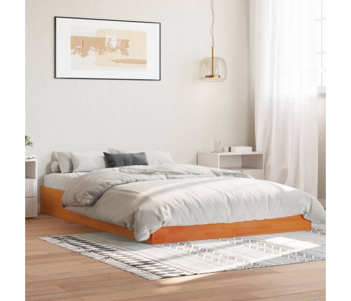 Cama sin colchón madera maciza pino marrón cera 150x200 cm