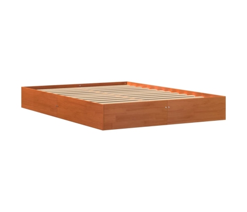 Cama sin colchón madera maciza de pino marrón cera 140x200 cm