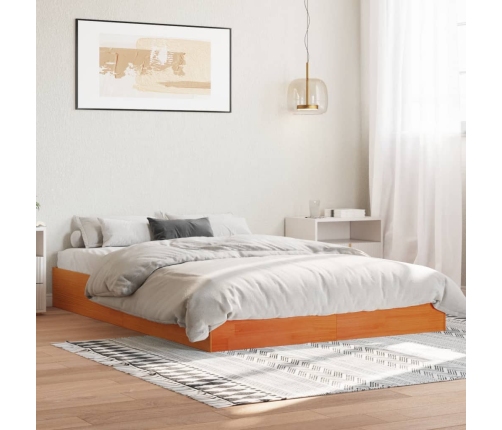 Cama sin colchón madera maciza de pino marrón cera 140x200 cm