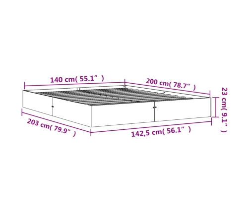 Cama sin colchón madera maciza de pino marrón cera 140x200 cm