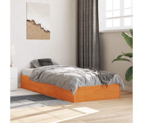 Cama sin colchón madera maciza de pino marrón cera 100x200 cm