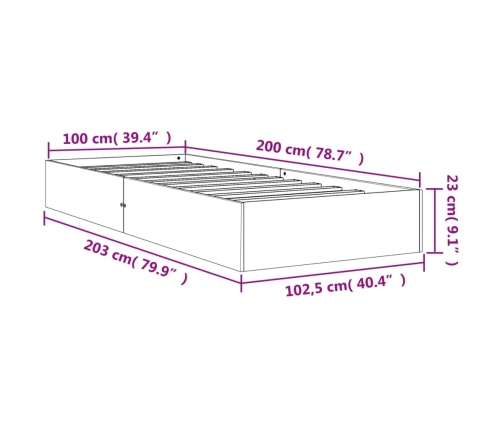 Cama sin colchón madera maciza de pino marrón cera 100x200 cm