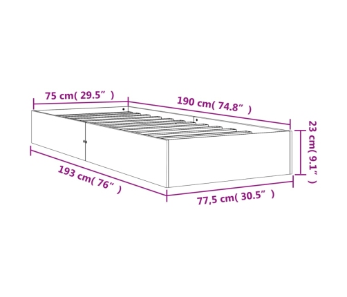 Estructura de cama sin colchón madera maciza marrón 75x190 cm