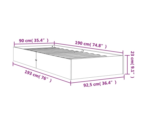 Estructura de cama sin colchón madera maciza marrón 90x190 cm