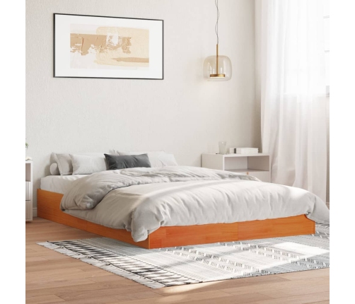 Cama sin colchón madera maciza de pino marrón cera 140x190 cm