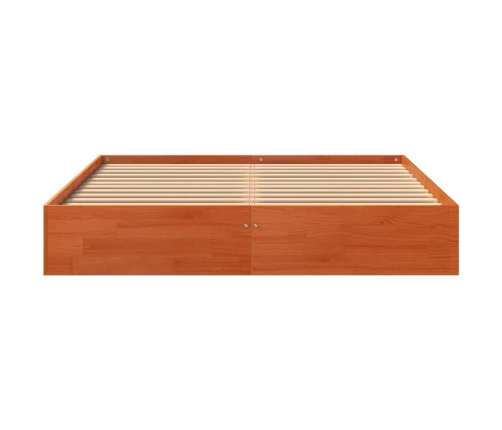 Cama sin colchón madera maciza de pino marrón cera 140x190 cm