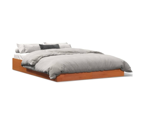 Cama sin colchón madera maciza de pino marrón cera 140x190 cm