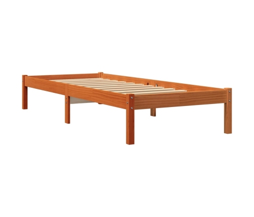 Cama sin colchón madera maciza de pino marrón cera 100x200 cm