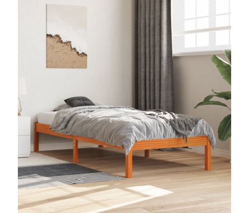 Cama sin colchón madera maciza de pino marrón cera 100x200 cm