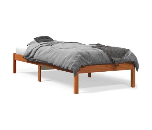 Cama sin colchón madera maciza de pino marrón cera 100x200 cm