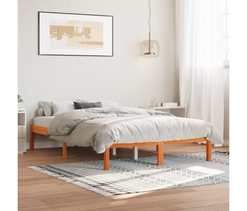 Cama sin colchón madera maciza de pino marrón cera 120x200 cm