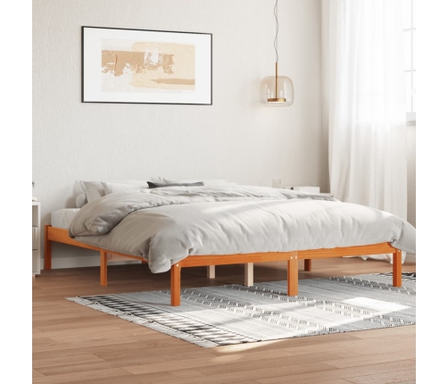 Cama sin colchón madera maciza pino marrón cera 150x200 cm