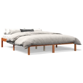 Cama sin colchón madera maciza pino marrón cera 150x200 cm