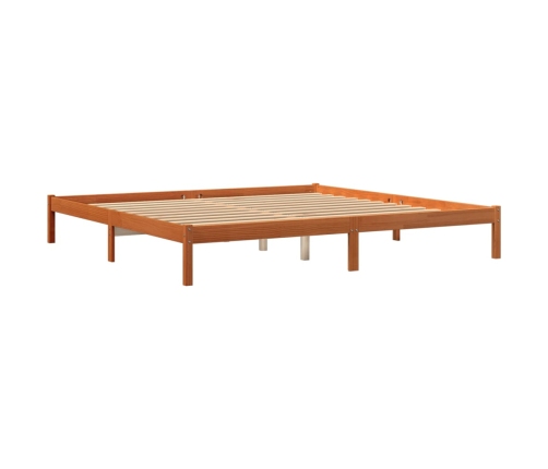 Cama sin colchón madera maciza de pino marrón cera 200x200 cm