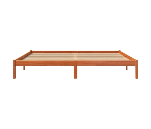 Cama sin colchón madera maciza de pino marrón cera 200x200 cm