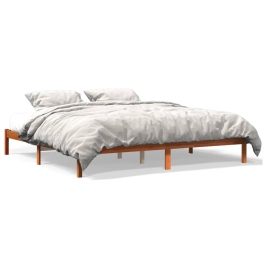 Cama sin colchón madera maciza de pino marrón cera 200x200 cm