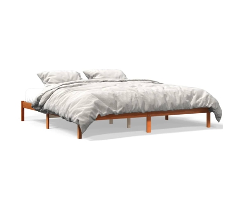 Cama sin colchón madera maciza de pino marrón cera 200x200 cm