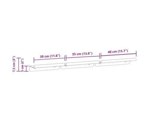 Estantes de pared 3 uds acero inoxidable plateado