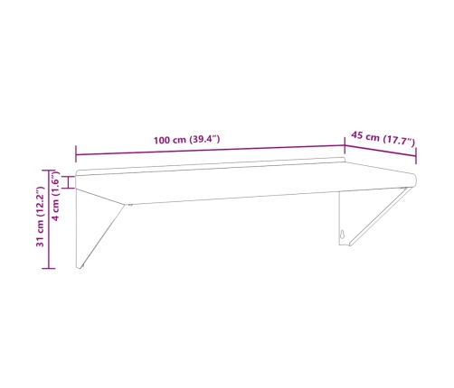 Estante de pared acero inoxidable plateado 100x45x31 cm