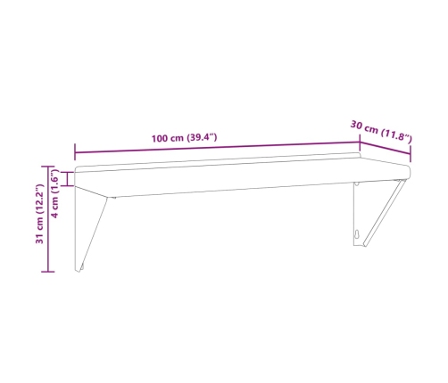 vidaXL Estante de pared de acero inoxidable plateado 100x30x31 cm