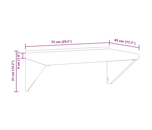 Estante de pared de acero inoxidable plateado 75x45x31 cm