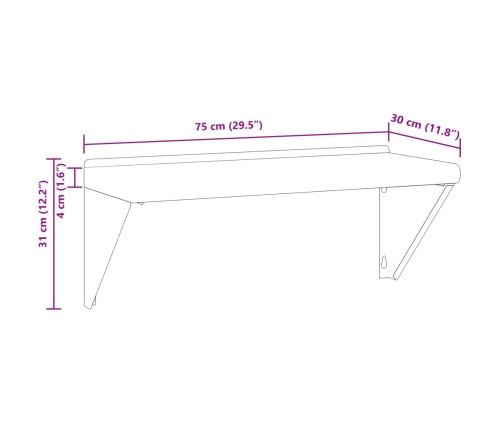 Estante de pared de acero inoxidable plateado 75x30x31 cm