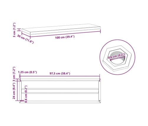 Estantes de pared 2 uds acero inoxidable plateado 100x30x3 cm