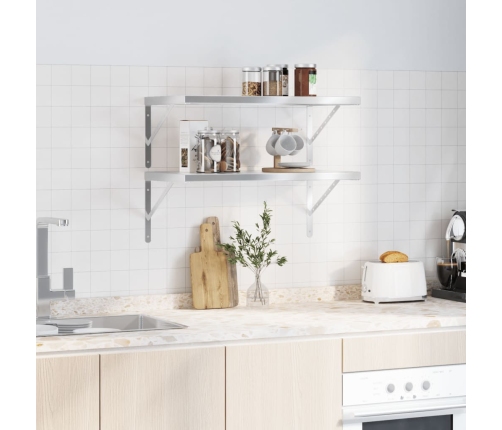 Estantes de pared 2 uds acero inoxidable plateado 75x40x3 cm